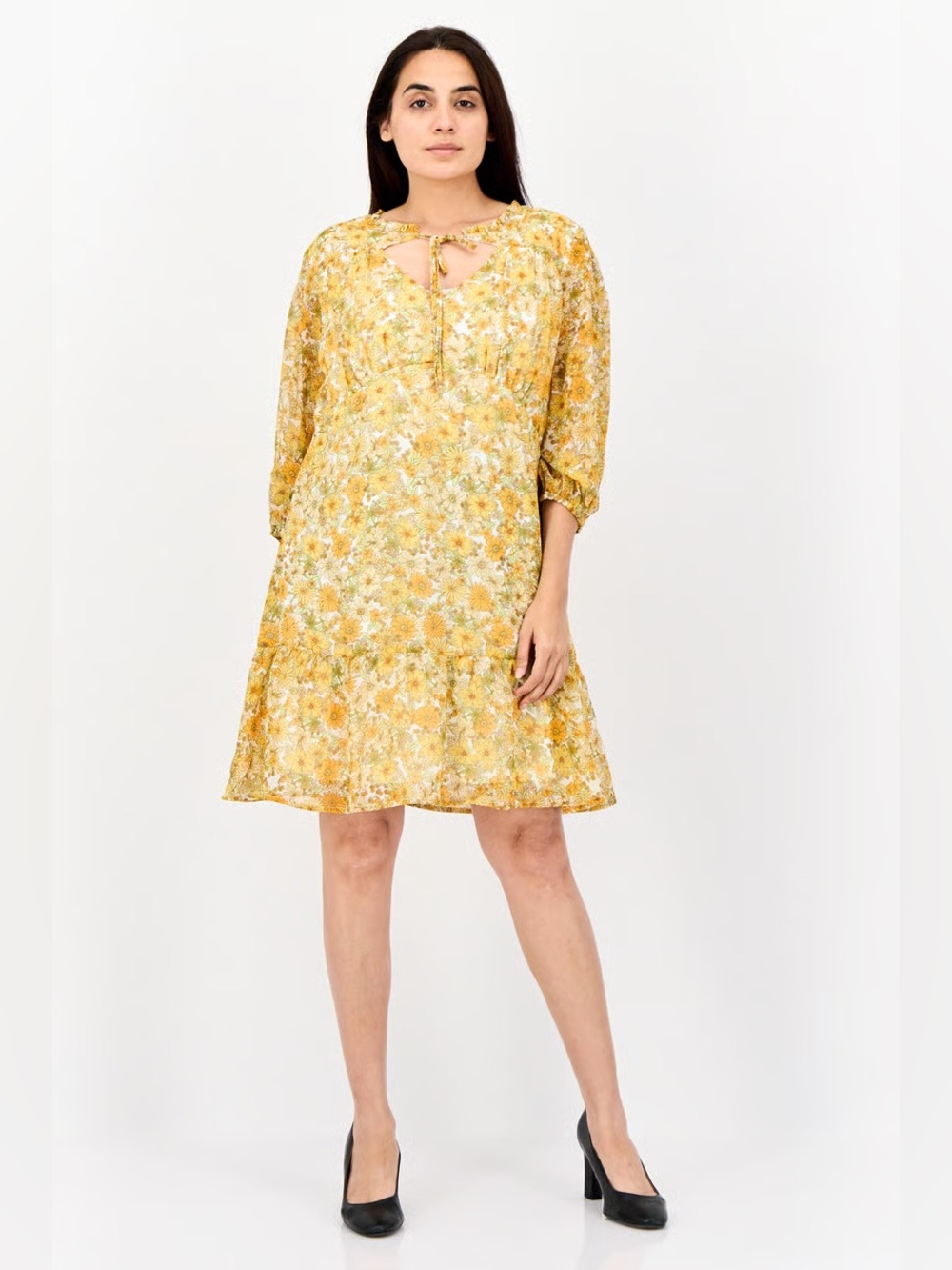 NWT Marissa Olivia Yellow Floral Mini Dress Size Large Cottagecore Boho
